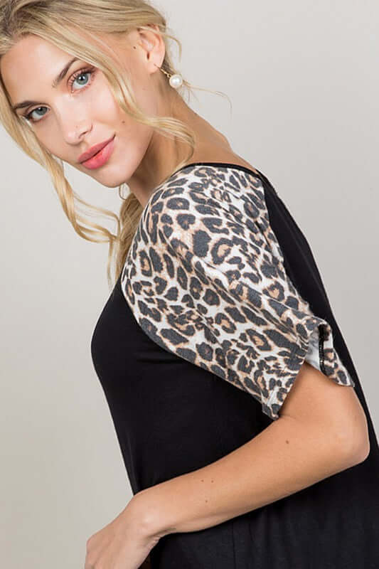 black top with leopard drop sleeves at aunt lillie bells online boutique