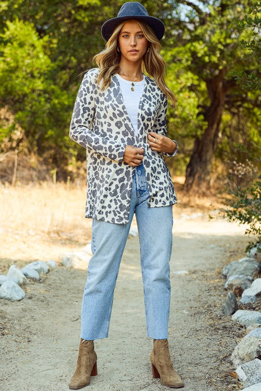 Cream Leopard Print Cardigan - Main Image