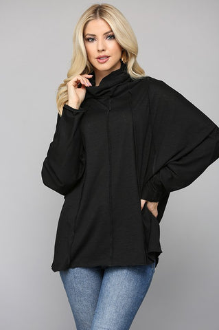 black top with cowel neck and outside seams