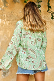 mint and brown paisley print top