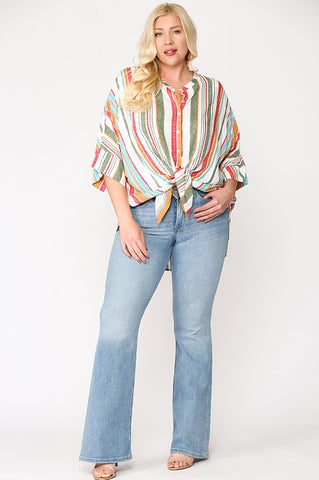 mint and mango striped top with front tie in our online store aunt lillie bells