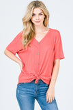 coral waffle weave front tie spring and summer blouse