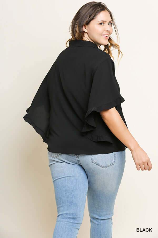 Black plus size top with a front tie