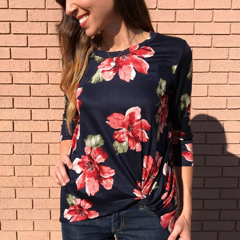 Navy Floral Knotted Top - Aunt Lillie Bells