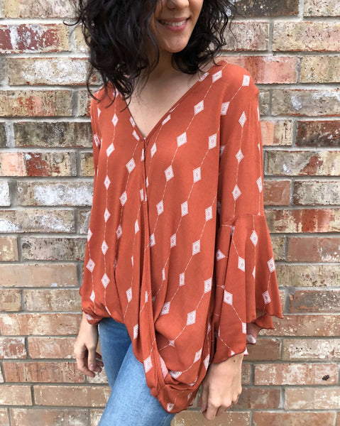 Deep Rust Color Tops Rust Draped Top