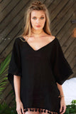 Black coverup with tassel detail for your resort wear