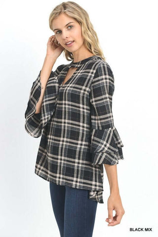 Plaid Bell Sleeve Top - Aunt Lillie Bells