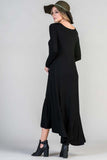 Black party dress with ruffle trim