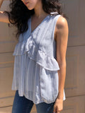 blue ruffle sleeveless party top with ruffle in our western boutique aunt lillie bells