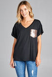 plus size black tee with gold sequin pocket