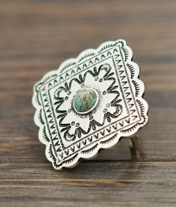 silver turquoise concho western ring