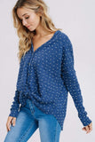 Blue dotted detail front tie blouse