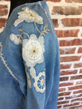 Denim Flower Embroidered Top - Aunt Lillie Bells