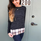 Charcoal sweater with a plaid ruffle