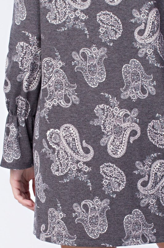 grey paisley dress Vintage Paisley Wrap Dress + Ruffles