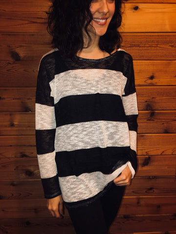 black and white sweater with drop shoulders