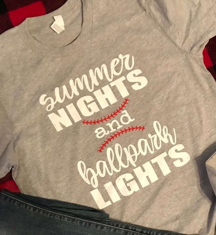 Summer nights and ballpark lights baseball t-shirt