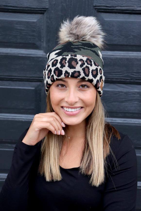 camo and leopard beanie knit cap in our boutique aunt lillie bells