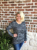 charcoal sweater with sequin elbo patches in our boutique aunt lillie bells