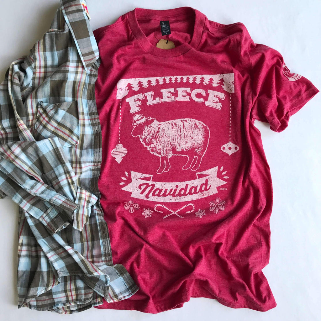 Fleece Navidad sheep Christmas tee in our boutique aunt lillie bells