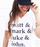 Matt,Mark,Luke and John T-Shirt -graphic christian tee in our boutique Aunt Lillie Bells