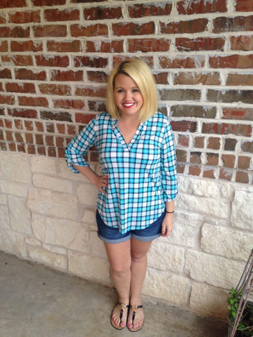 blue and white plaid top for spring and summer