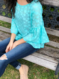 mint sprint blouse with statement sleeves in our boutique aunt lillie bells