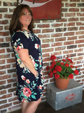 plus size floral dress in navy for summer vacation in our boutique