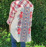 Red Plaid Embroidery Shirt