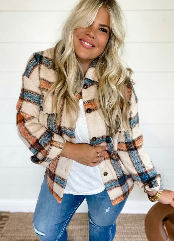 blue and brown plaid shaket in our western boutique aunt lillie bells