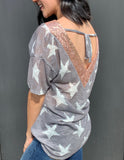 Star Print Top with Sequin Trim