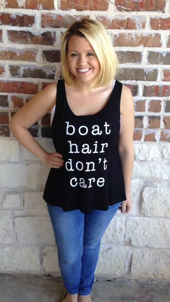 Boat hair don't care graphic tee that is great as a bathing suit coverup in our boutique aunt lillie bells