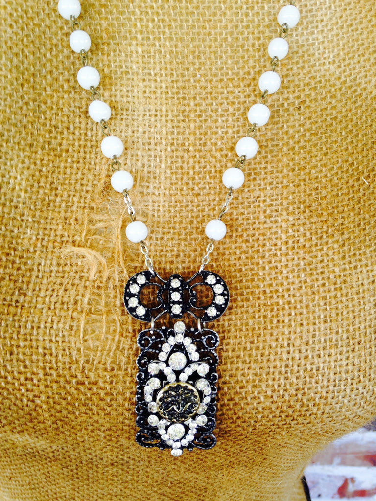 Rhinestone And Pearl Necklace - Aunt Lillie Bells