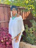 white dotted swiss off the shoulder blouse in plus sizes