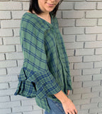 green plaid top with ruffle sleeves in our boutique aunt lillie bells