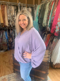 lavender blouse with bubble sleeves