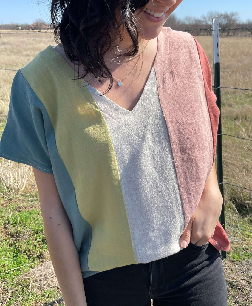 Sea Green and Coral Blouse