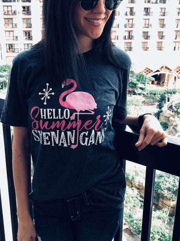 Hello Summer Shenanigans flamingo T-Shirt - Aunt Lillie Bells