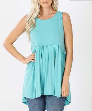 mint sleeveless spring and summer babydoll top in our boutique aunt lillie bells
