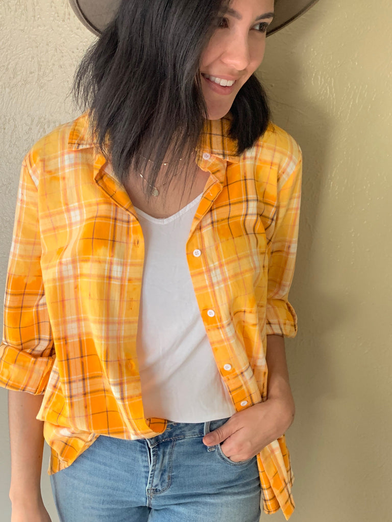 yellow plaid flannel with embroidery