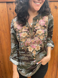 camo embroidered blouse for western rodeo wear