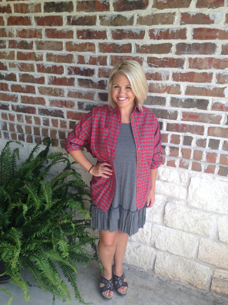 Red And Heather Plaid Shirt - Aunt Lillie Bells