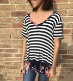 Navy Stripe and Floral Ruffle Top - Aunt Lillie Bells