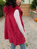 maroon red fur hoodie vest