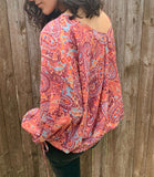 pink and purple paisley print blouse for spring and summer