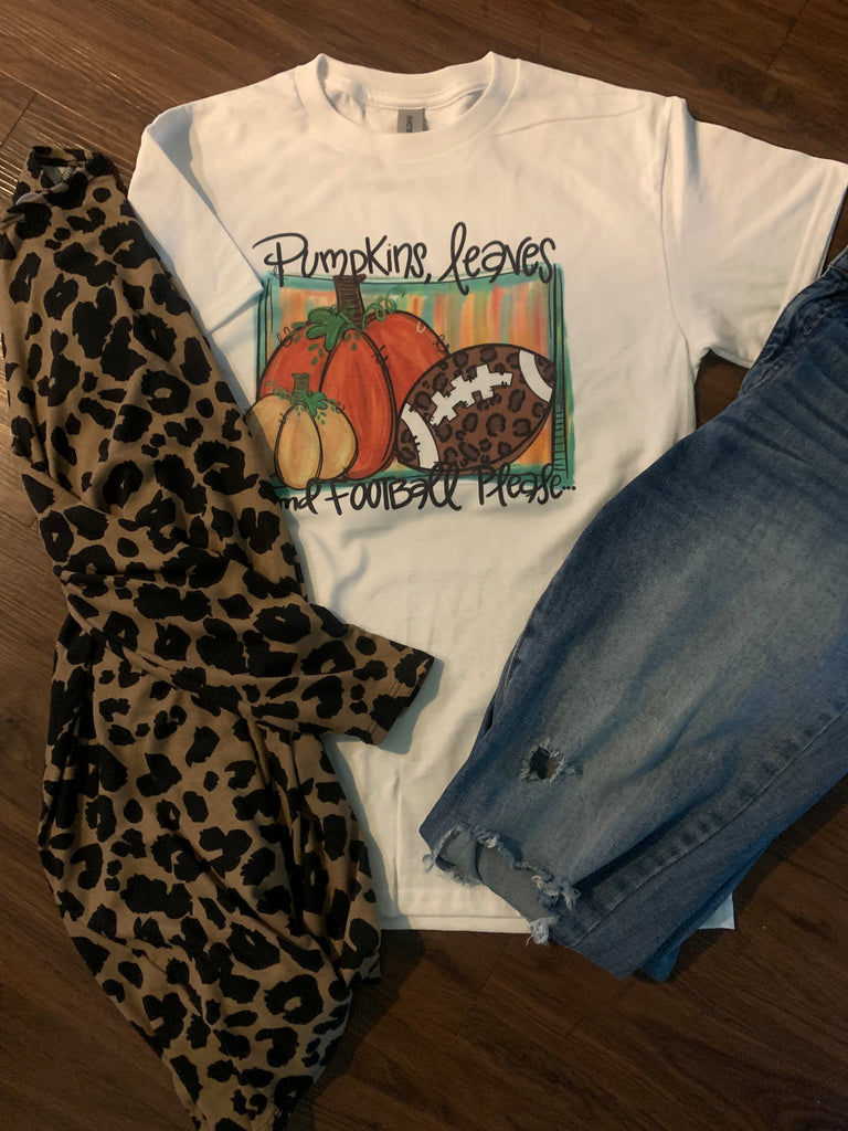 Pumpkin leaves and football please graphic fall tee is a bestseller in our boutique aunt lillie bells