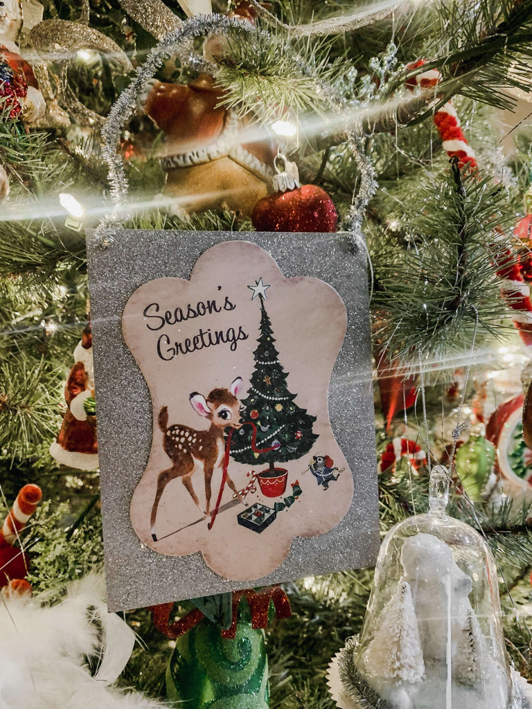 Christmas card glitter ornament