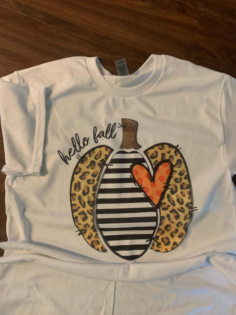 leopard pumpkin and striped fall graphic tee