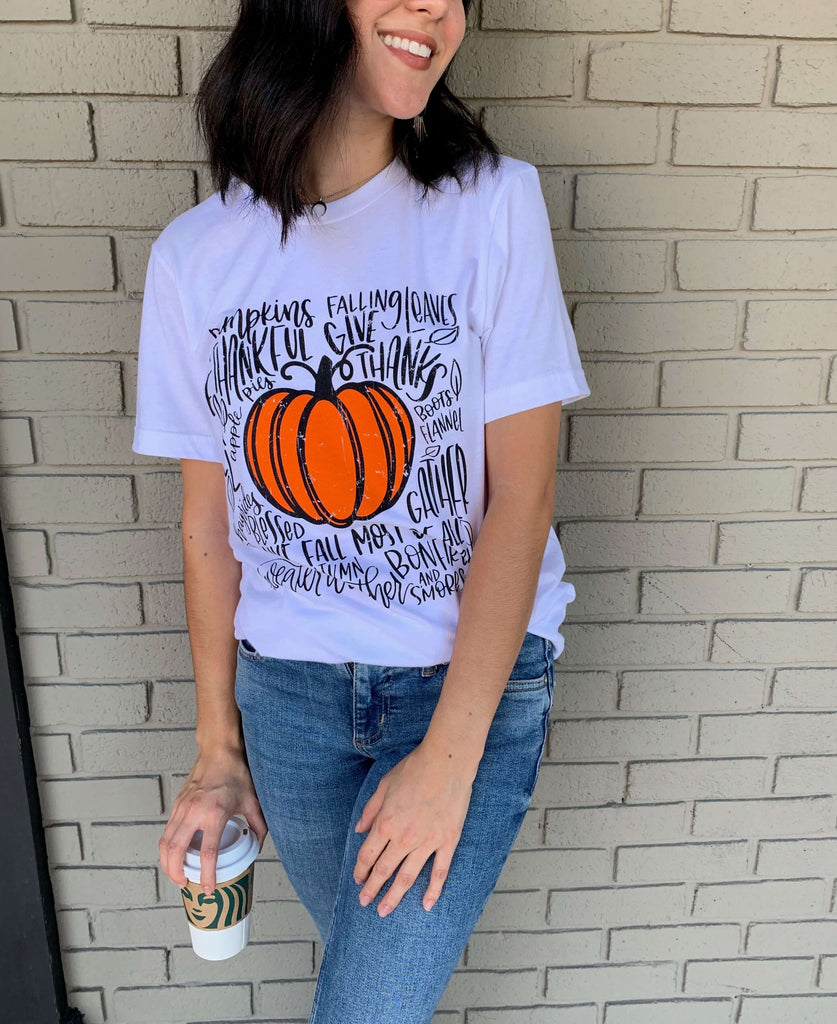 fall graphic tee with a pumpkin saying all things fall in our boutique aunt lillie bells