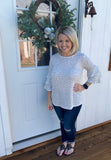 white andgrey leopard ruffle top in plus sizes